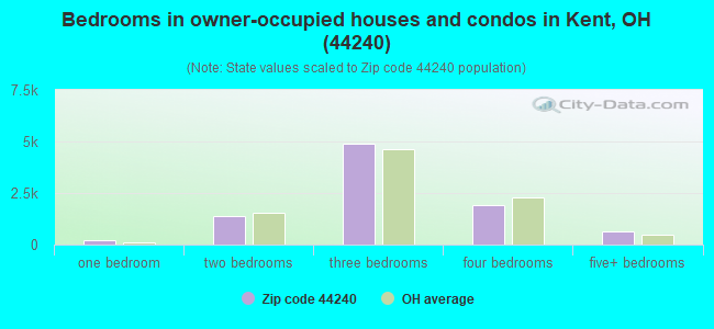 Bedrooms in owner-occupied houses and condos in Kent, OH (44240) 