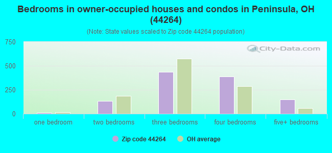 Bedrooms in owner-occupied houses and condos in Peninsula, OH (44264) 