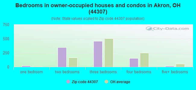 Bedrooms in owner-occupied houses and condos in Akron, OH (44307) 