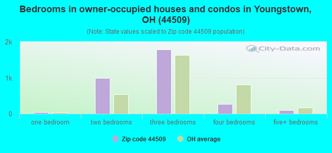 Bedrooms in owner-occupied houses and condos in Youngstown, OH (44509) 