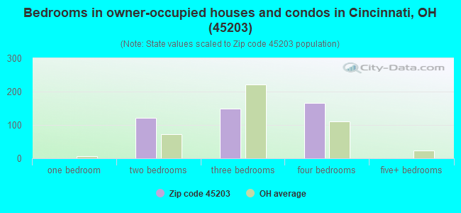 Bedrooms in owner-occupied houses and condos in Cincinnati, OH (45203) 