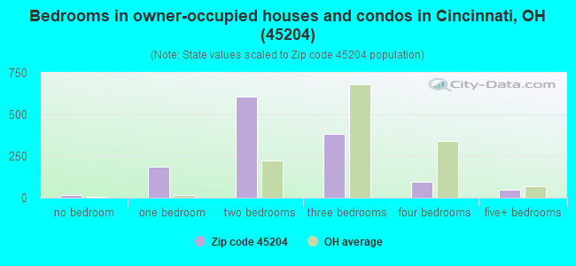 Bedrooms in owner-occupied houses and condos in Cincinnati, OH (45204) 