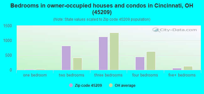 Bedrooms in owner-occupied houses and condos in Cincinnati, OH (45209) 