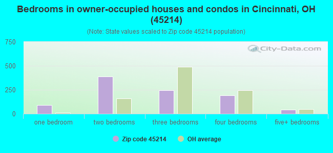 Bedrooms in owner-occupied houses and condos in Cincinnati, OH (45214) 