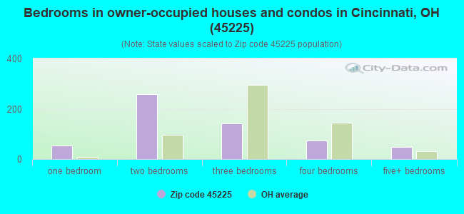 Bedrooms in owner-occupied houses and condos in Cincinnati, OH (45225) 