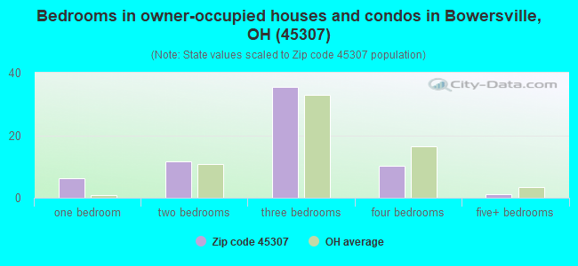 Bedrooms in owner-occupied houses and condos in Bowersville, OH (45307) 