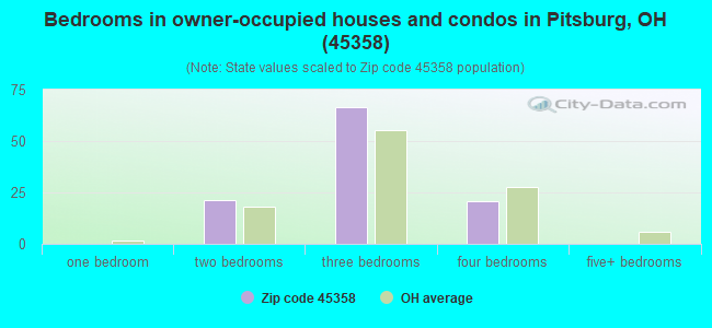 Bedrooms in owner-occupied houses and condos in Pitsburg, OH (45358) 