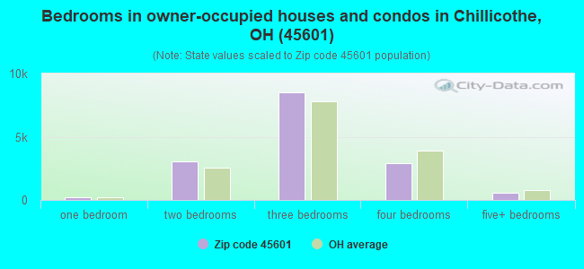 Bedrooms in owner-occupied houses and condos in Chillicothe, OH (45601) 