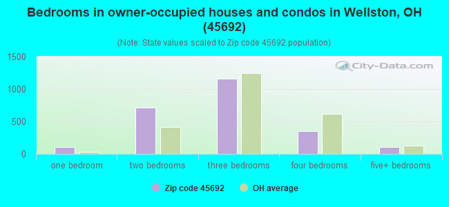 Bedrooms in owner-occupied houses and condos in Wellston, OH (45692) 