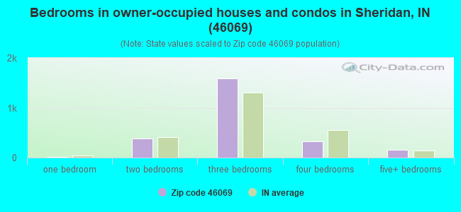 Bedrooms in owner-occupied houses and condos in Sheridan, IN (46069) 