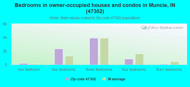 Bedrooms in owner-occupied houses and condos in Muncie, IN (47302) 