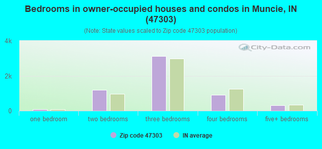 Bedrooms in owner-occupied houses and condos in Muncie, IN (47303) 