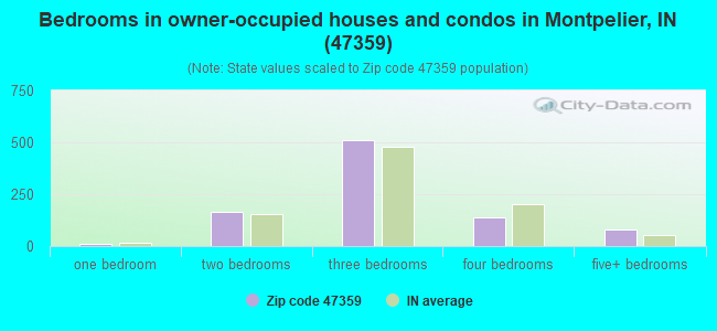 Bedrooms in owner-occupied houses and condos in Montpelier, IN (47359) 