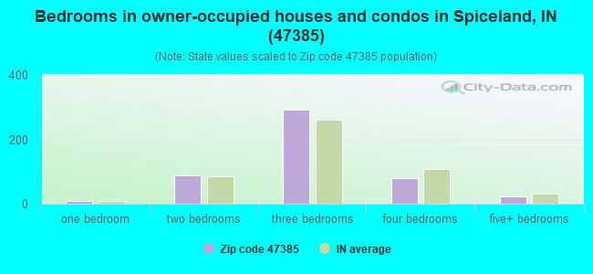 Bedrooms in owner-occupied houses and condos in Spiceland, IN (47385) 