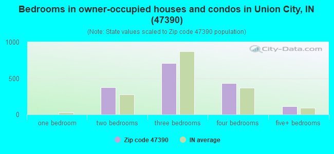 Bedrooms in owner-occupied houses and condos in Union City, IN (47390) 
