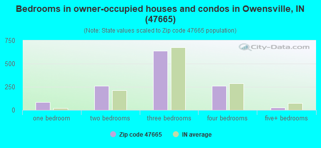 Bedrooms in owner-occupied houses and condos in Owensville, IN (47665) 
