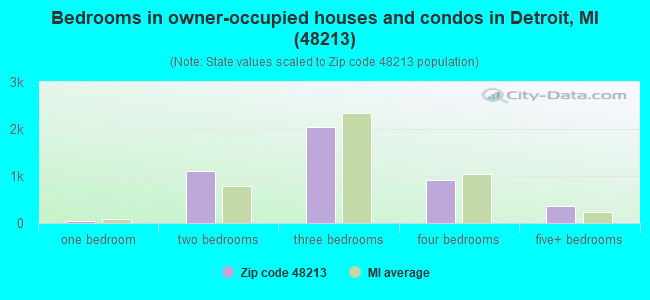 Bedrooms in owner-occupied houses and condos in Detroit, MI (48213) 