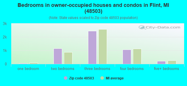 Bedrooms in owner-occupied houses and condos in Flint, MI (48503) 