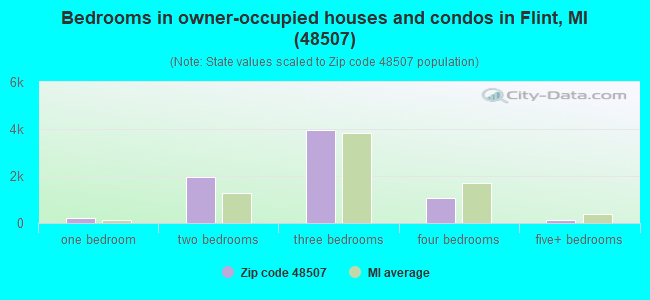 Bedrooms in owner-occupied houses and condos in Flint, MI (48507) 