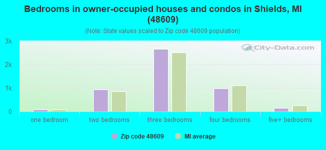 Bedrooms in owner-occupied houses and condos in Shields, MI (48609) 