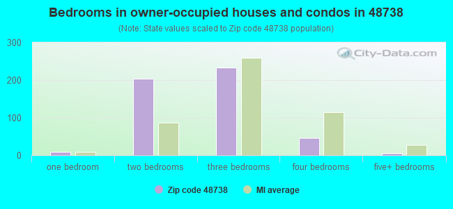 Bedrooms in owner-occupied houses and condos in 48738 