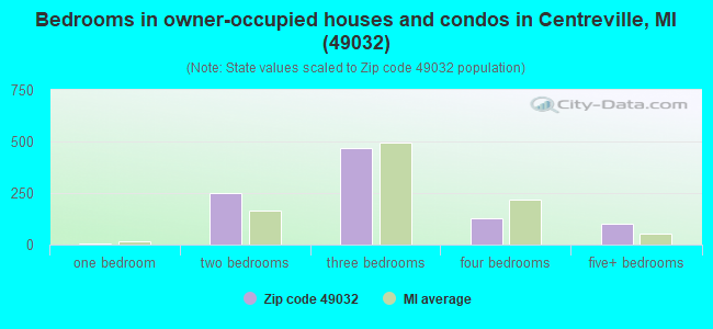 Bedrooms in owner-occupied houses and condos in Centreville, MI (49032) 