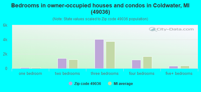 Bedrooms in owner-occupied houses and condos in Coldwater, MI (49036) 