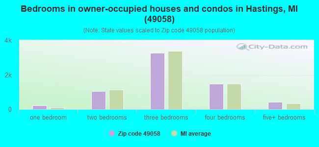 Bedrooms in owner-occupied houses and condos in Hastings, MI (49058) 