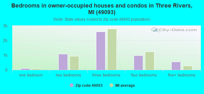 Bedrooms in owner-occupied houses and condos in Three Rivers, MI (49093) 