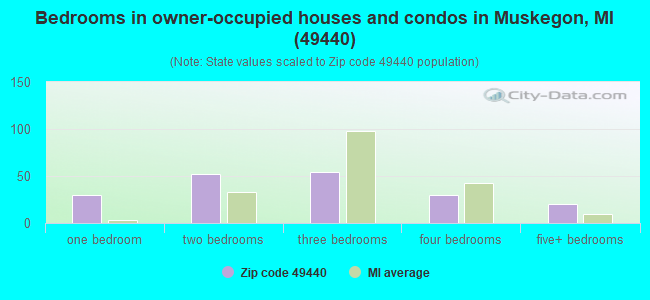 Bedrooms in owner-occupied houses and condos in Muskegon, MI (49440) 