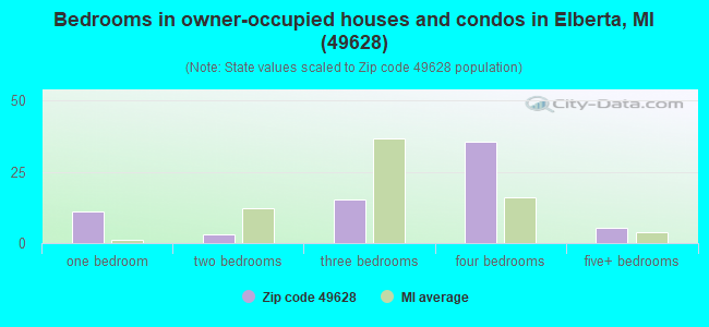 Bedrooms in owner-occupied houses and condos in Elberta, MI (49628) 