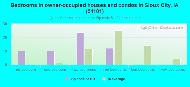 Bedrooms in owner-occupied houses and condos in Sioux City, IA (51101) 