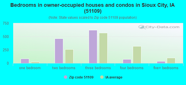 Bedrooms in owner-occupied houses and condos in Sioux City, IA (51109) 