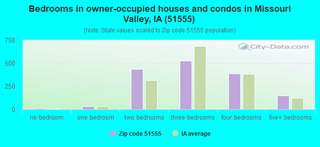 Bedrooms in owner-occupied houses and condos in Missouri Valley, IA (51555) 