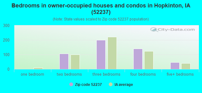Bedrooms in owner-occupied houses and condos in Hopkinton, IA (52237) 