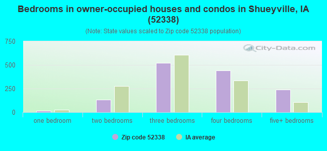 Bedrooms in owner-occupied houses and condos in Shueyville, IA (52338) 