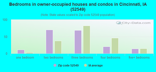 Bedrooms in owner-occupied houses and condos in Cincinnati, IA (52549) 