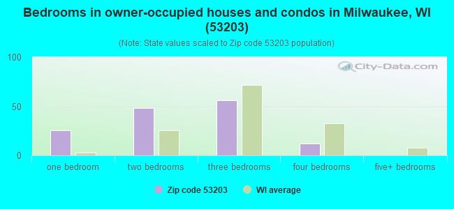 Bedrooms in owner-occupied houses and condos in Milwaukee, WI (53203) 