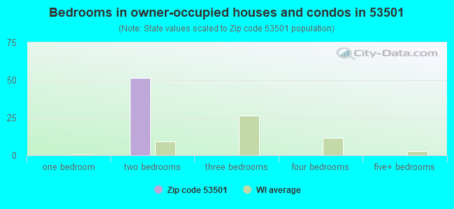 Bedrooms in owner-occupied houses and condos in 53501 