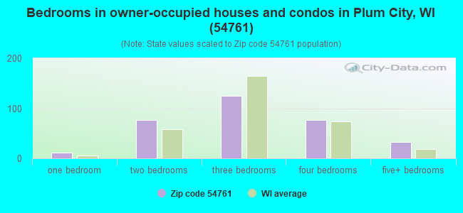 Bedrooms in owner-occupied houses and condos in Plum City, WI (54761) 