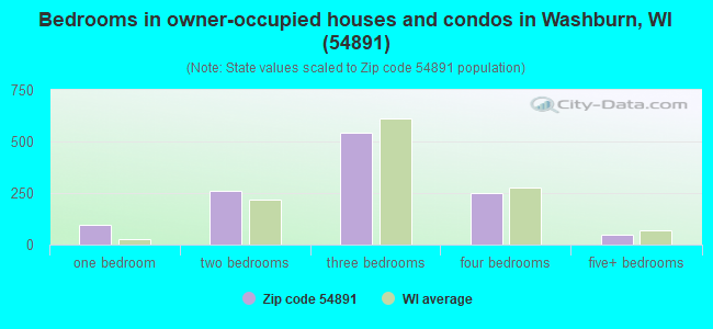 Bedrooms in owner-occupied houses and condos in Washburn, WI (54891) 