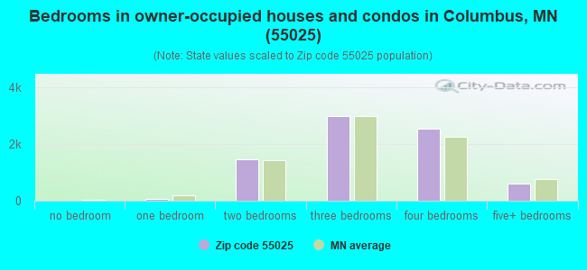 Bedrooms in owner-occupied houses and condos in Columbus, MN (55025) 