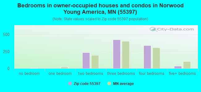 Bedrooms in owner-occupied houses and condos in Norwood Young America, MN (55397) 