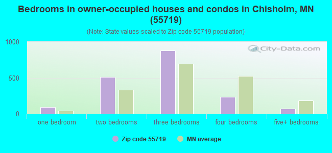 Bedrooms in owner-occupied houses and condos in Chisholm, MN (55719) 