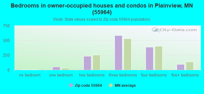 Bedrooms in owner-occupied houses and condos in Plainview, MN (55964) 