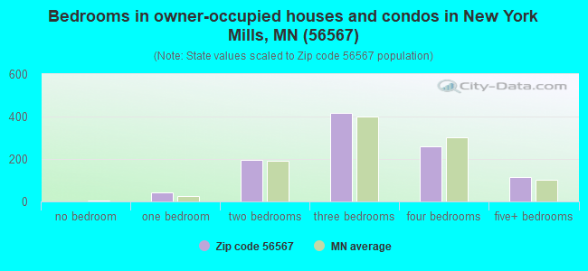 Bedrooms in owner-occupied houses and condos in New York Mills, MN (56567) 