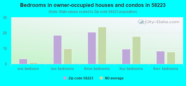 Bedrooms in owner-occupied houses and condos in 58223 