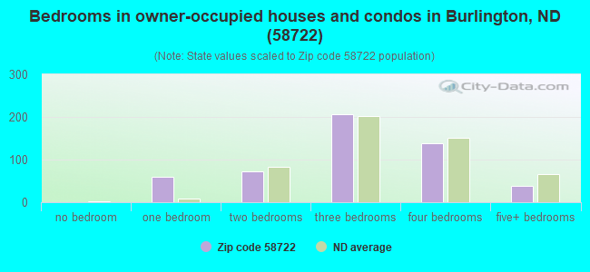 Bedrooms in owner-occupied houses and condos in Burlington, ND (58722) 