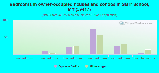 Bedrooms in owner-occupied houses and condos in Starr School, MT (59417) 