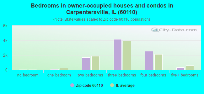 Bedrooms in owner-occupied houses and condos in Carpentersville, IL (60110) 